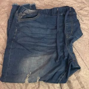 Drawstring ripped jeans